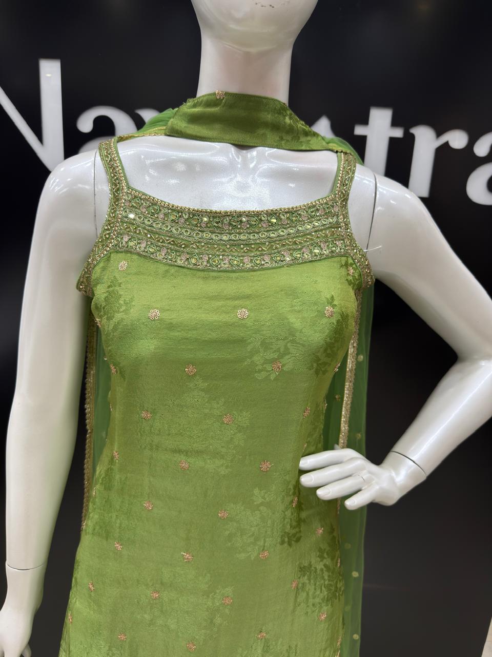 Lime Green Embroidered Sharara Suit Set